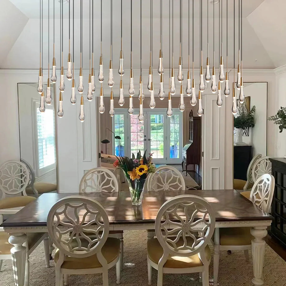 Denise Raindrop Glass Solitaire Linear Chandelier