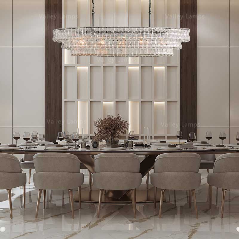 Denise Ghiaccio Oval Chandelier in Glass Brass 54"/65"