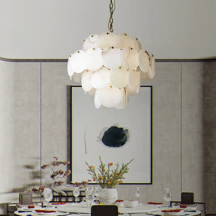 Alabaster Magnolia Multi-tiered Round Chandelier