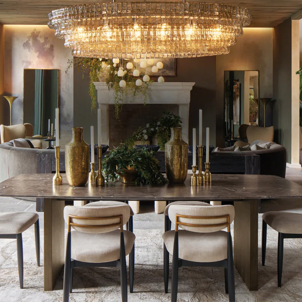 Denise Ghiaccio Oval Chandelier in Glass Brass 54"/65"