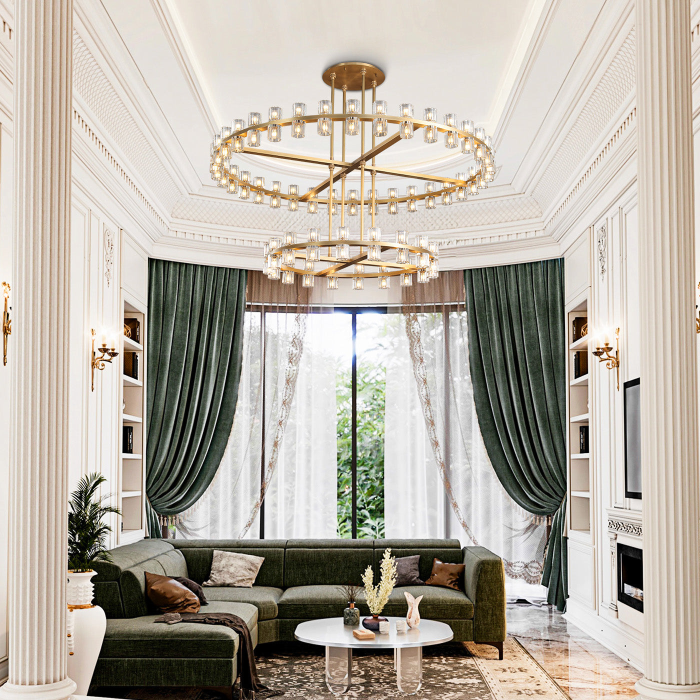 2-Tier Wine-Glass Round Chandelier 60",108-Lights