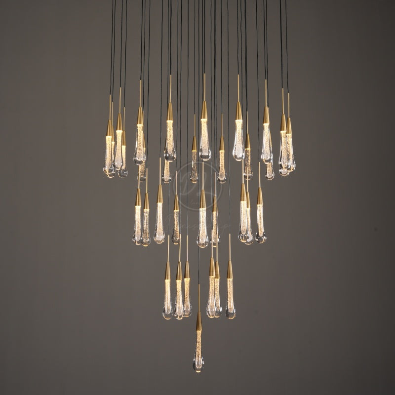 Denise Raindrop Glass Round Solitaire Chandelier