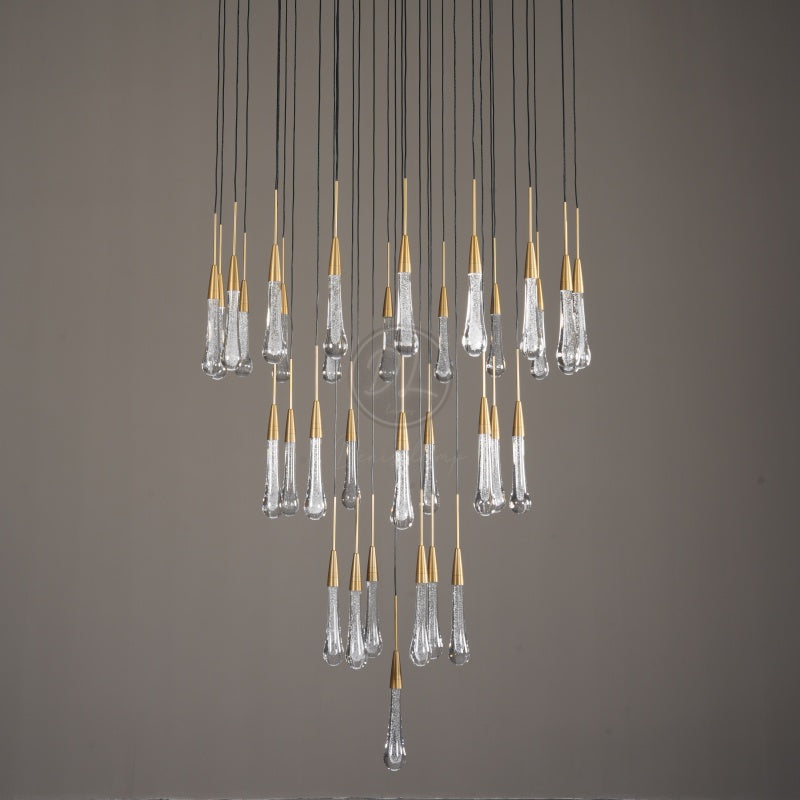 Denise Raindrop Glass Round Solitaire Chandelier