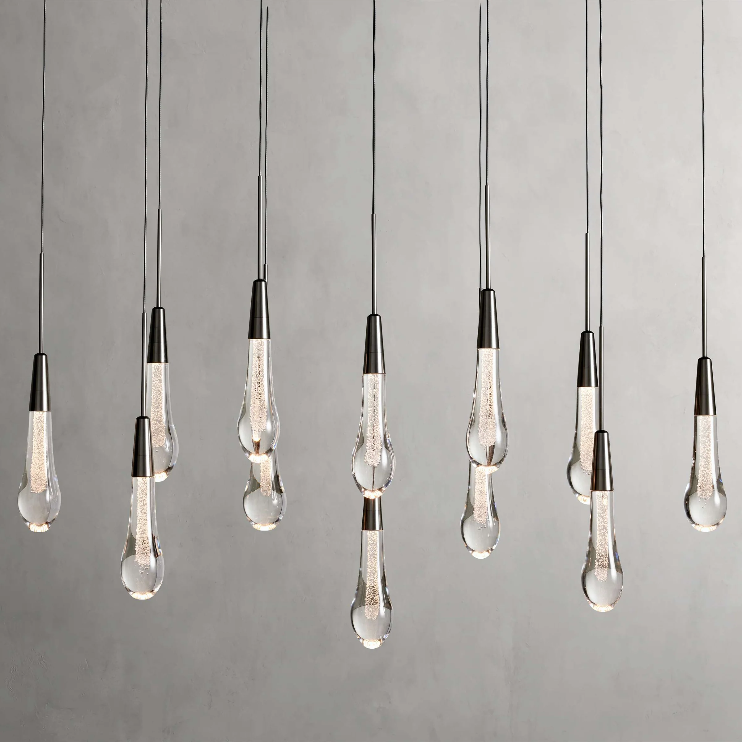 Denise Raindrop Glass Solitaire Linear Chandelier