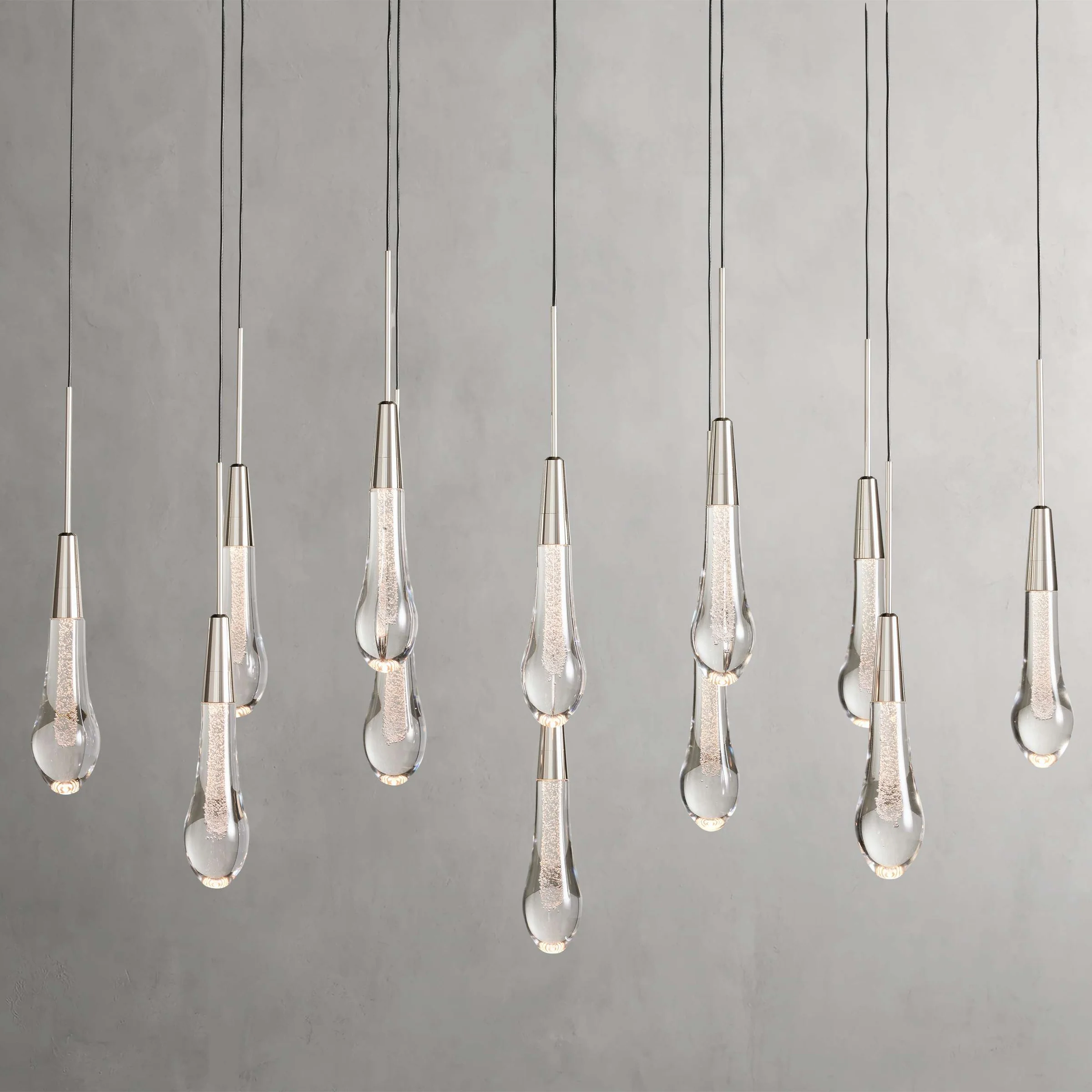 Denise Raindrop Glass Solitaire Linear Chandelier