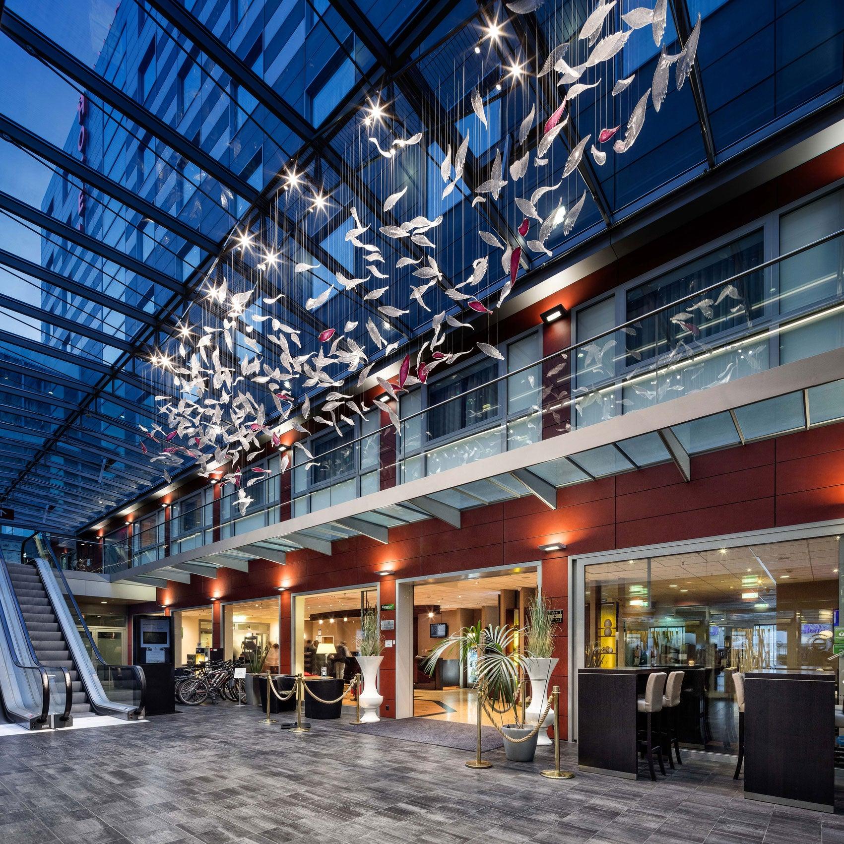 Elegant Flying Glass Feather Chandelier, Customizable Romantic Lobby Lighting Fixture