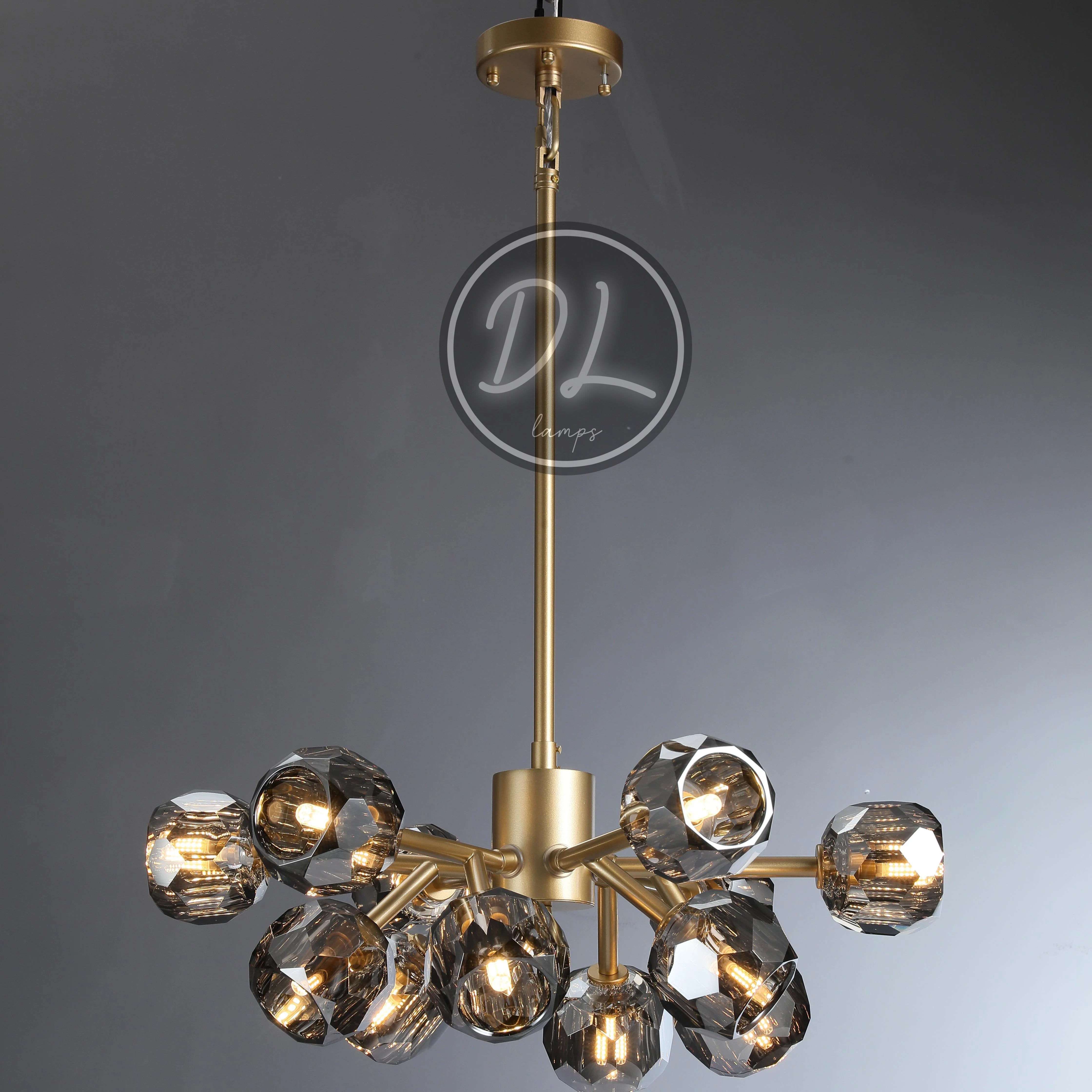 Dawn- Modern Design Niche Unique Hexagonal Crystal Chandelier-Lacquered Brass