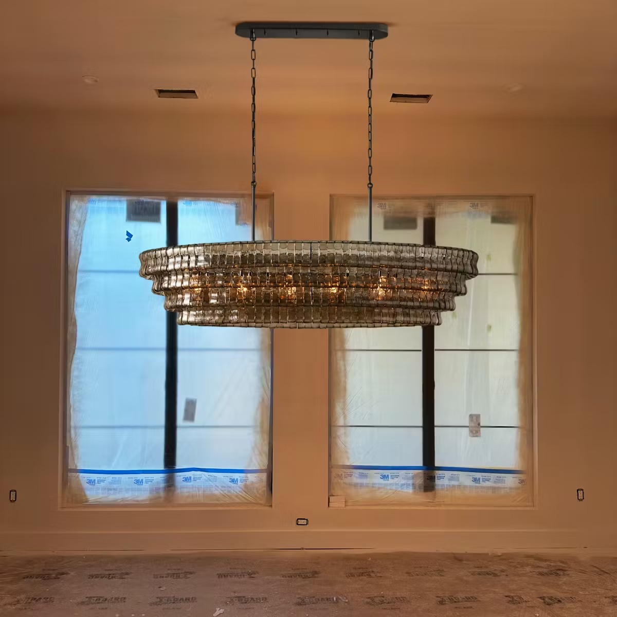 Denise Ghiaccio Oval Chandelier in Glass Brass 54"/65"