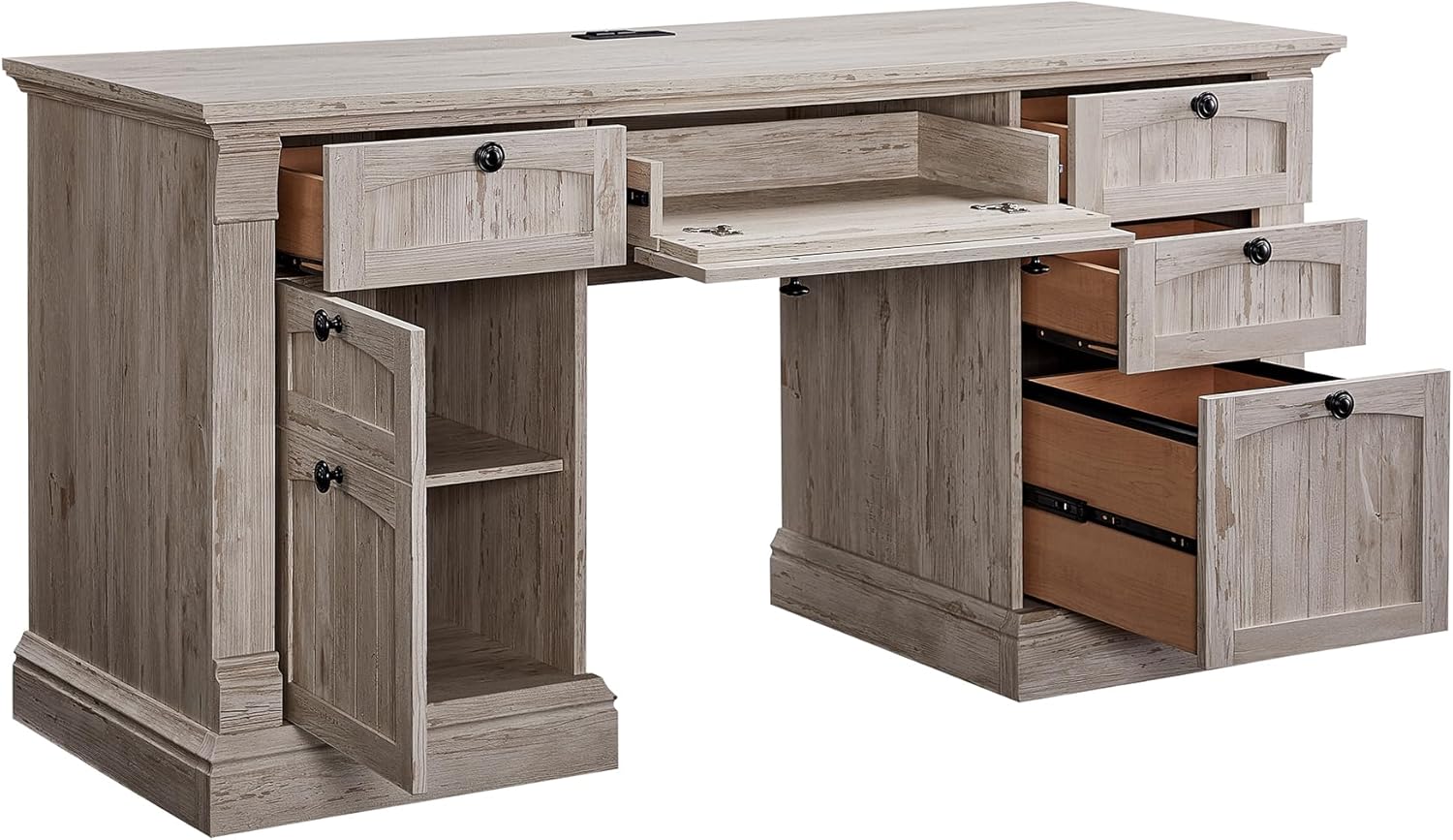 OKD 60" Farmhouse Executive Desk with Drawers and Charging Station