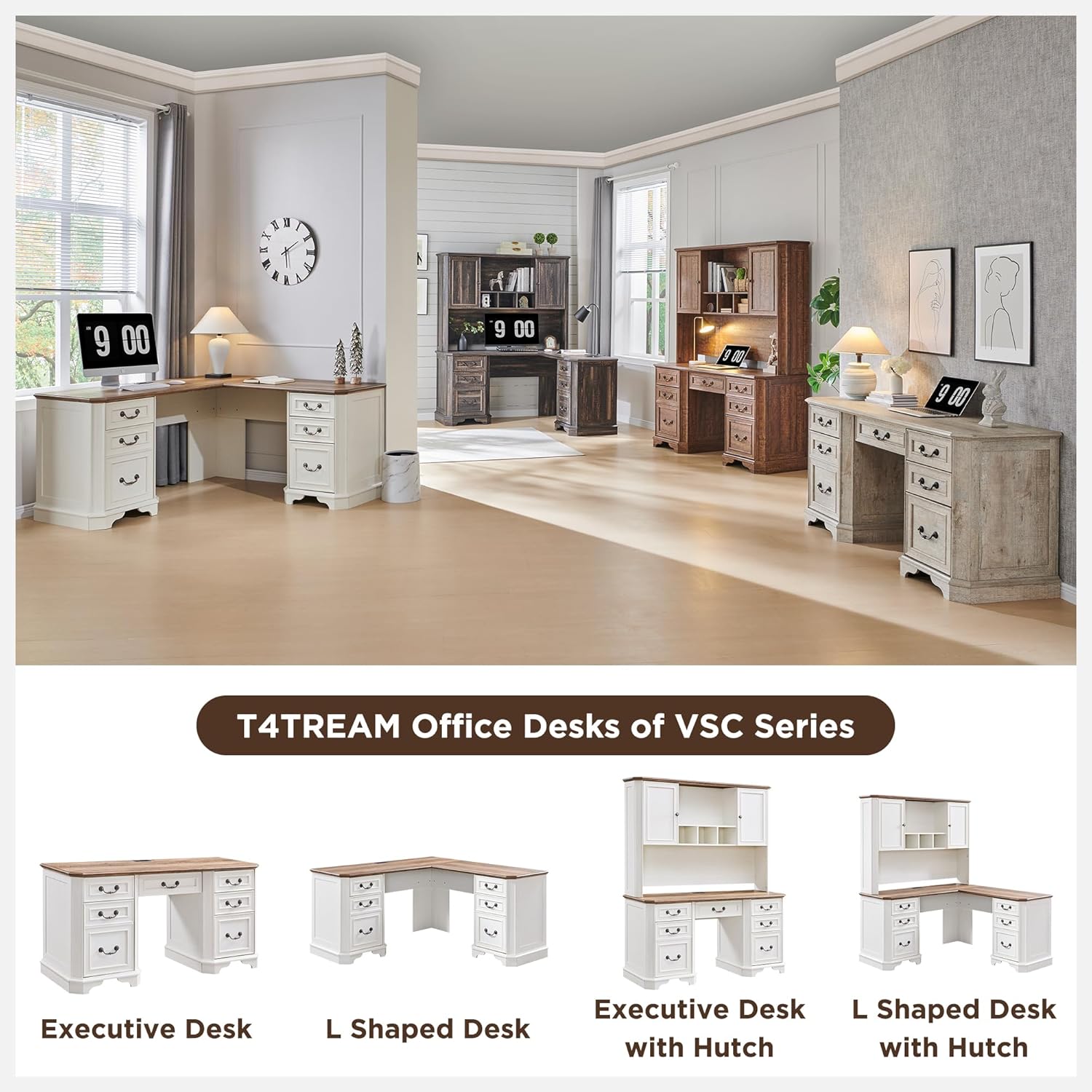 T4TREAM 59" Home Office Desk Hutch with Ample Storage