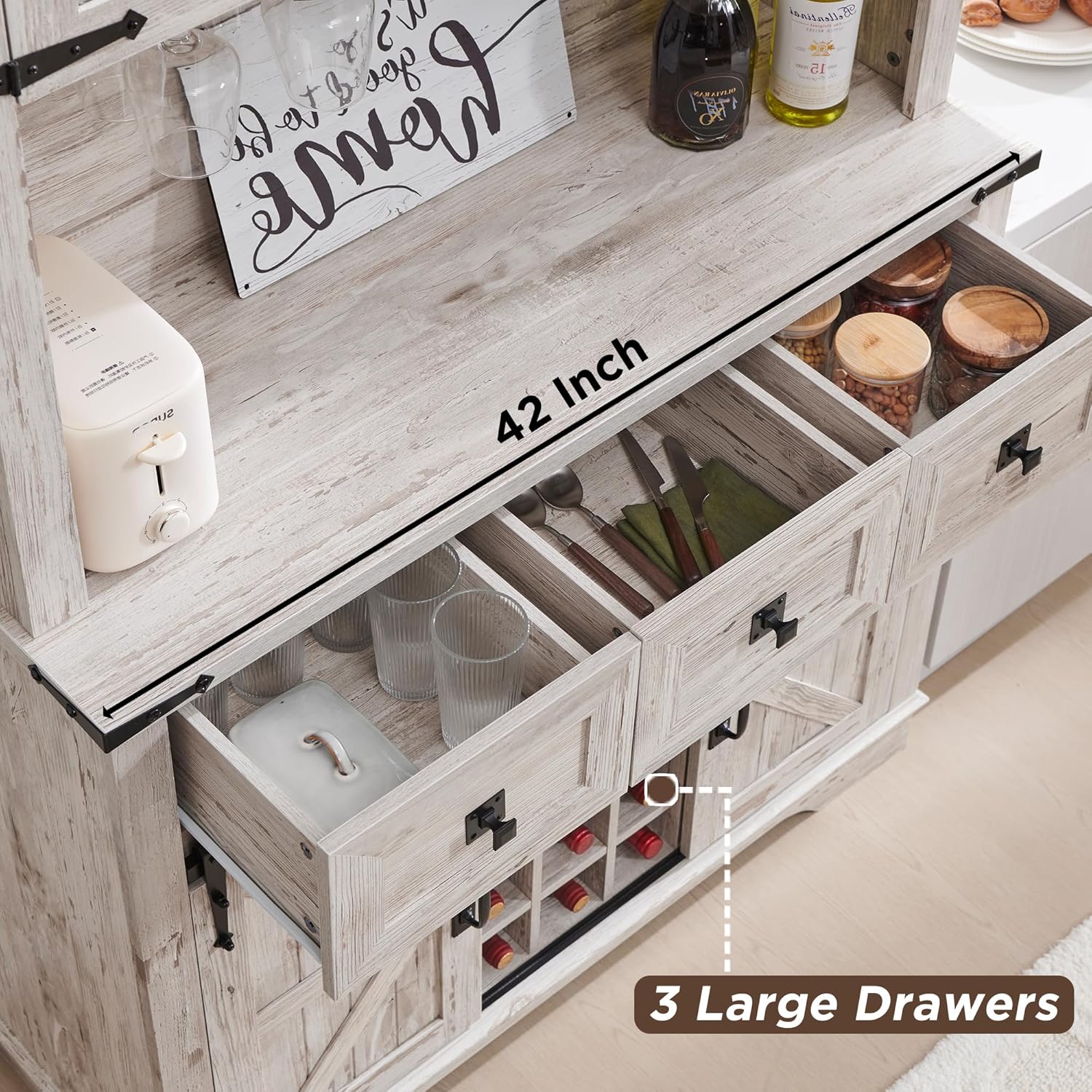 72" Farmhouse Buffet with Hutch - Sliding Barn Door Cabinet