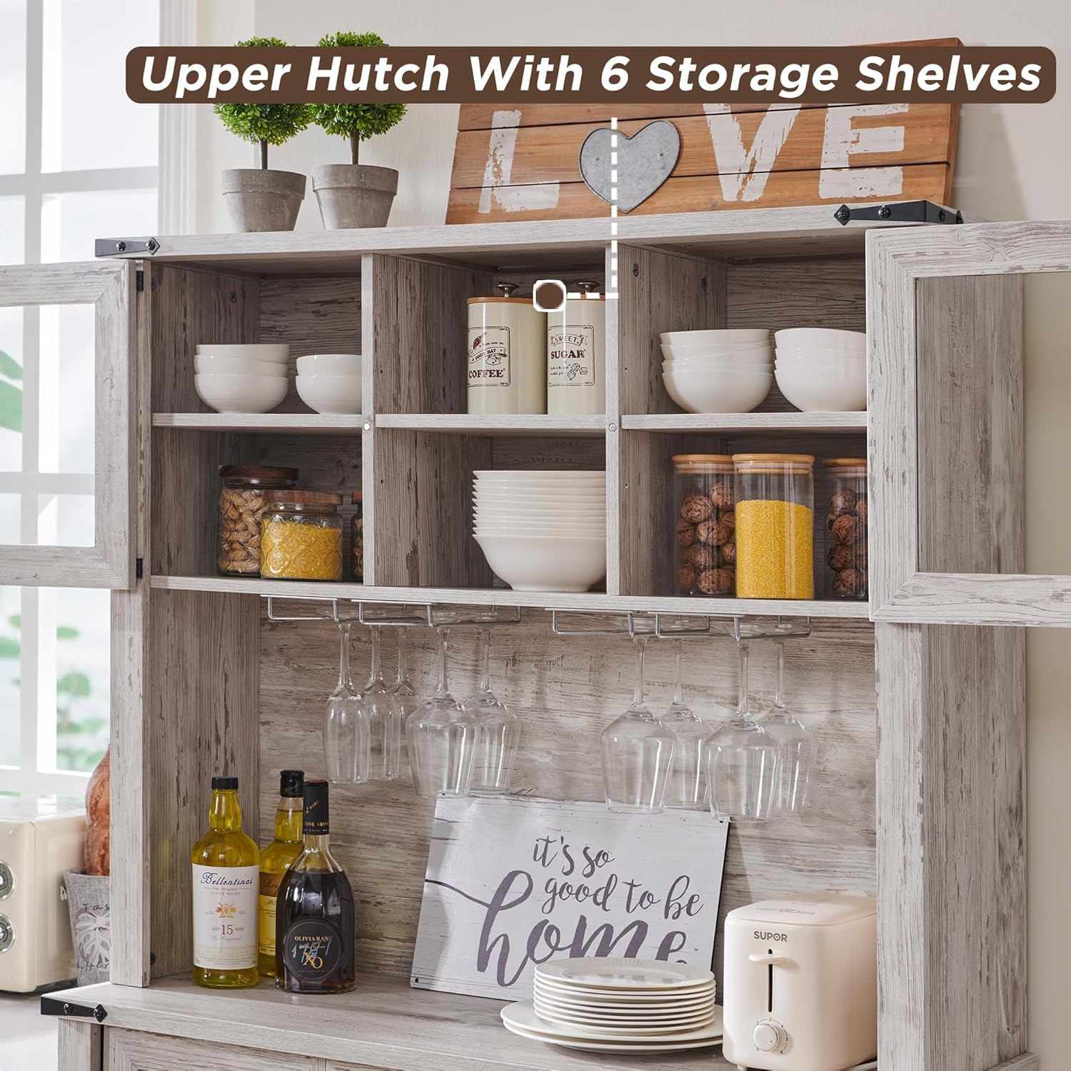 72" Farmhouse Buffet with Hutch - Sliding Barn Door Cabinet