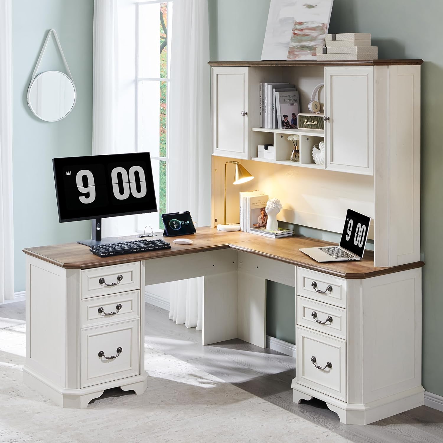 T4TREAM 59" Home Office Desk Hutch with Ample Storage