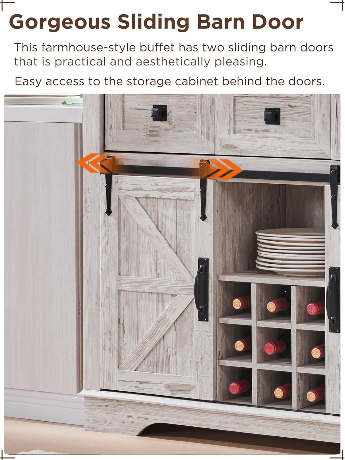 72" Farmhouse Buffet with Hutch - Sliding Barn Door Cabinet