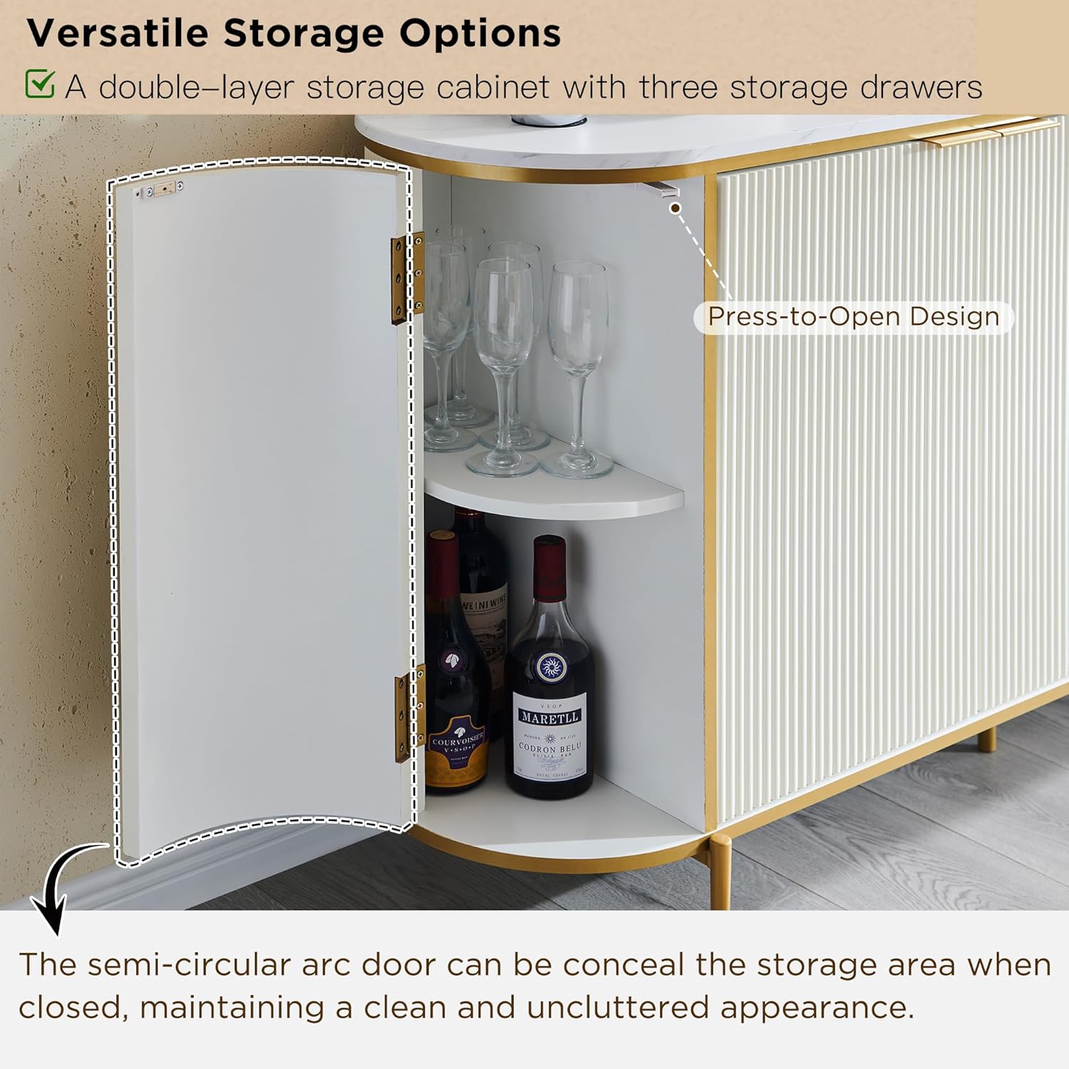Modern Fluted Sideboard Buffet Cabinet | Coffee Bar | Wine Storage