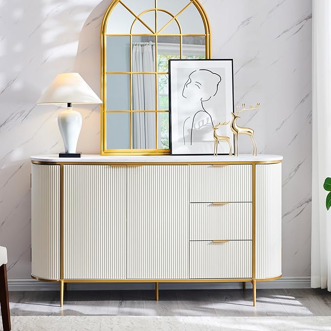 Modern Fluted Sideboard Buffet Cabinet | Coffee Bar | Wine Storage