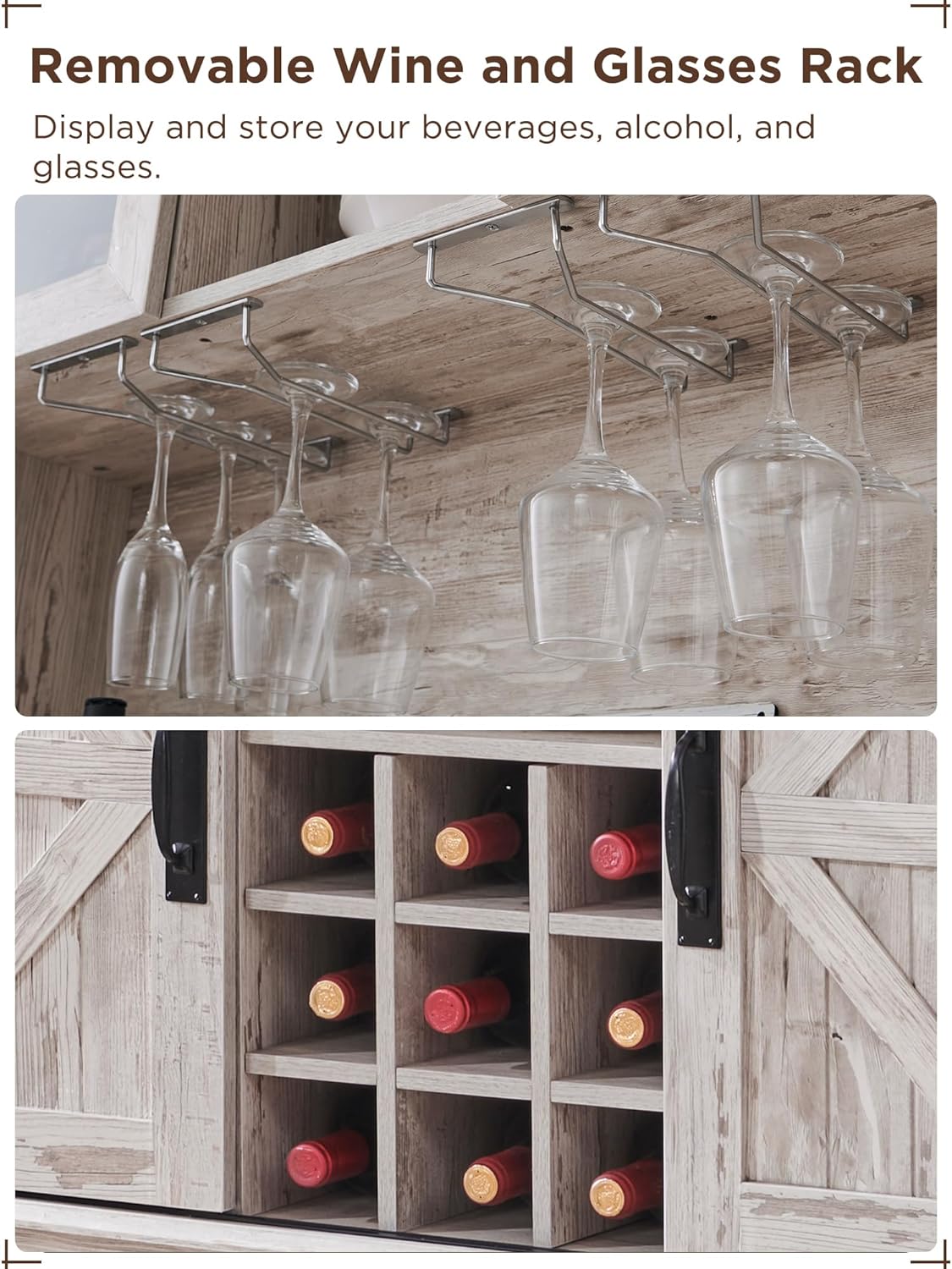 72" Farmhouse Buffet with Hutch - Sliding Barn Door Cabinet