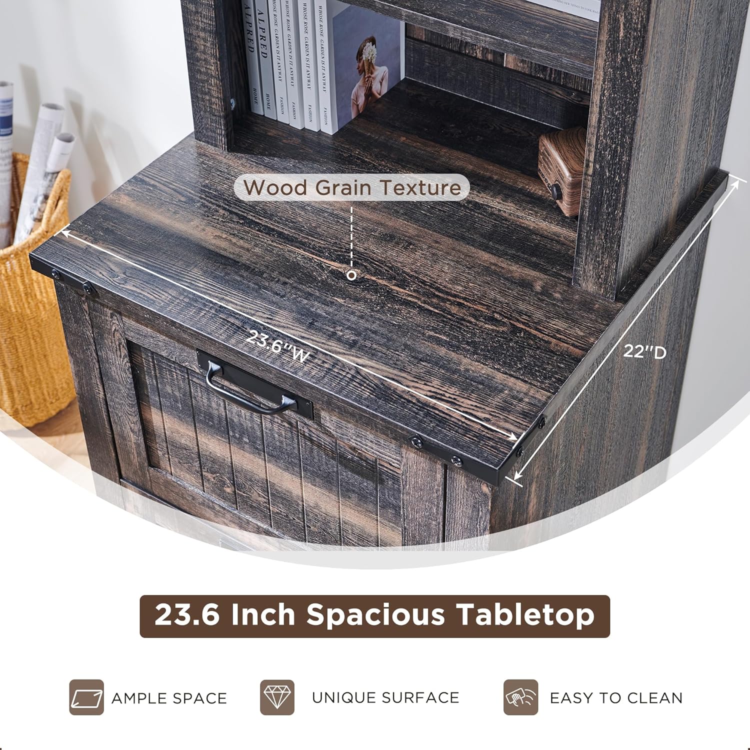 72" Tall Farmhouse Bookshelf with File Drawers and Storage