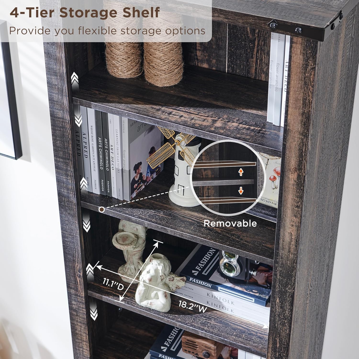 72" Tall Farmhouse Bookshelf with File Drawers and Storage