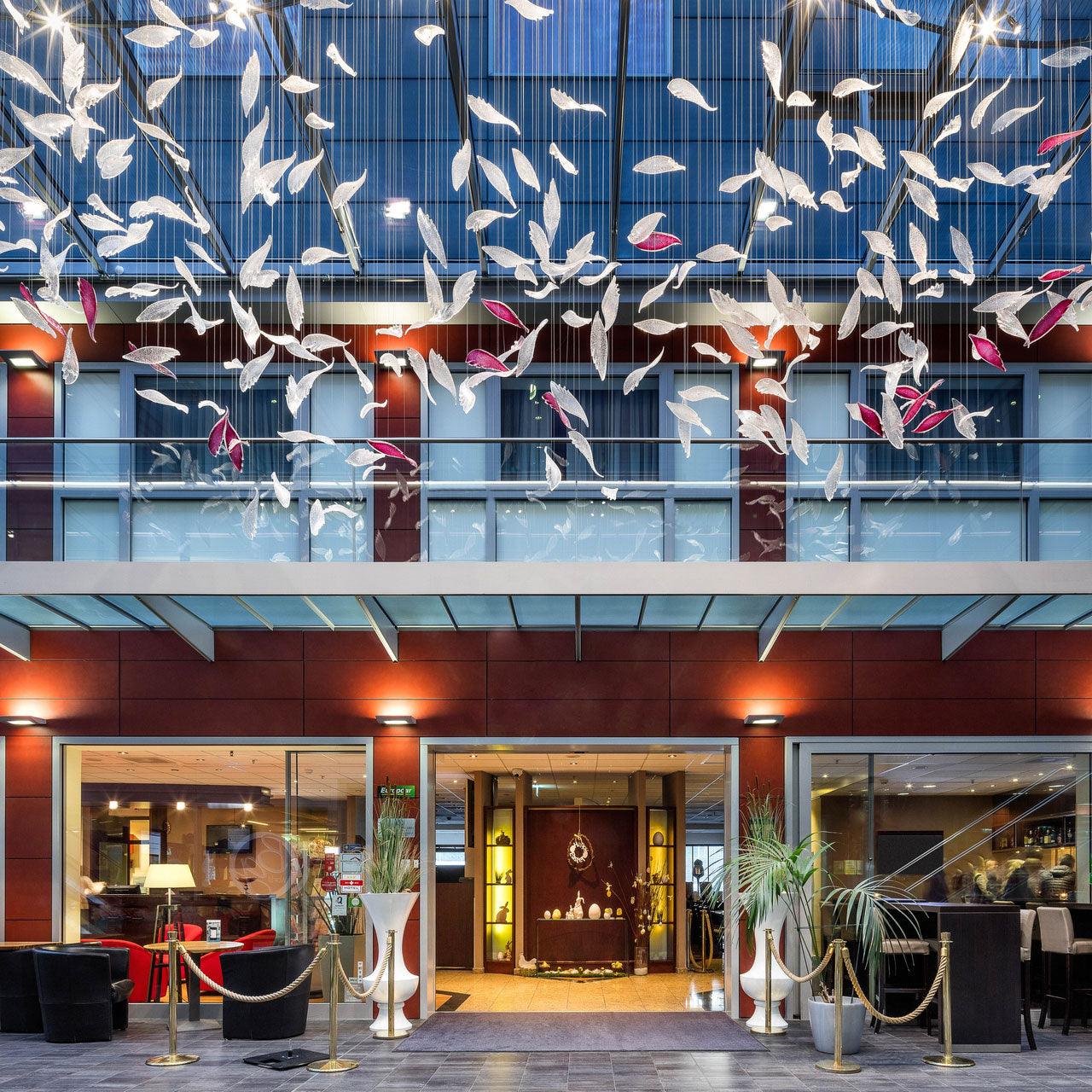 Elegant Flying Glass Feather Chandelier, Customizable Romantic Lobby Lighting Fixture