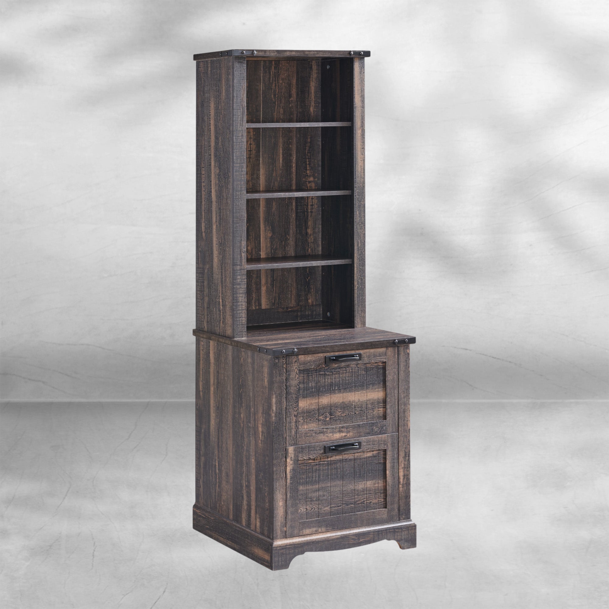 72" Tall Farmhouse Bookshelf with File Drawers and Storage