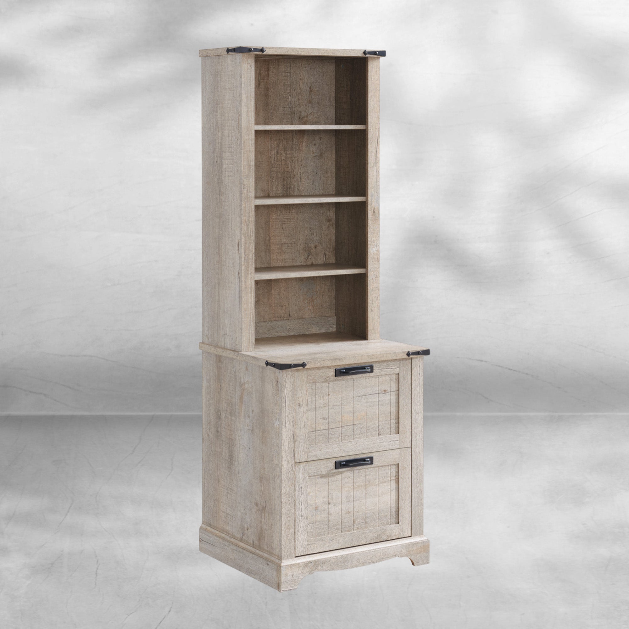 72" Tall Farmhouse Bookshelf with File Drawers and Storage