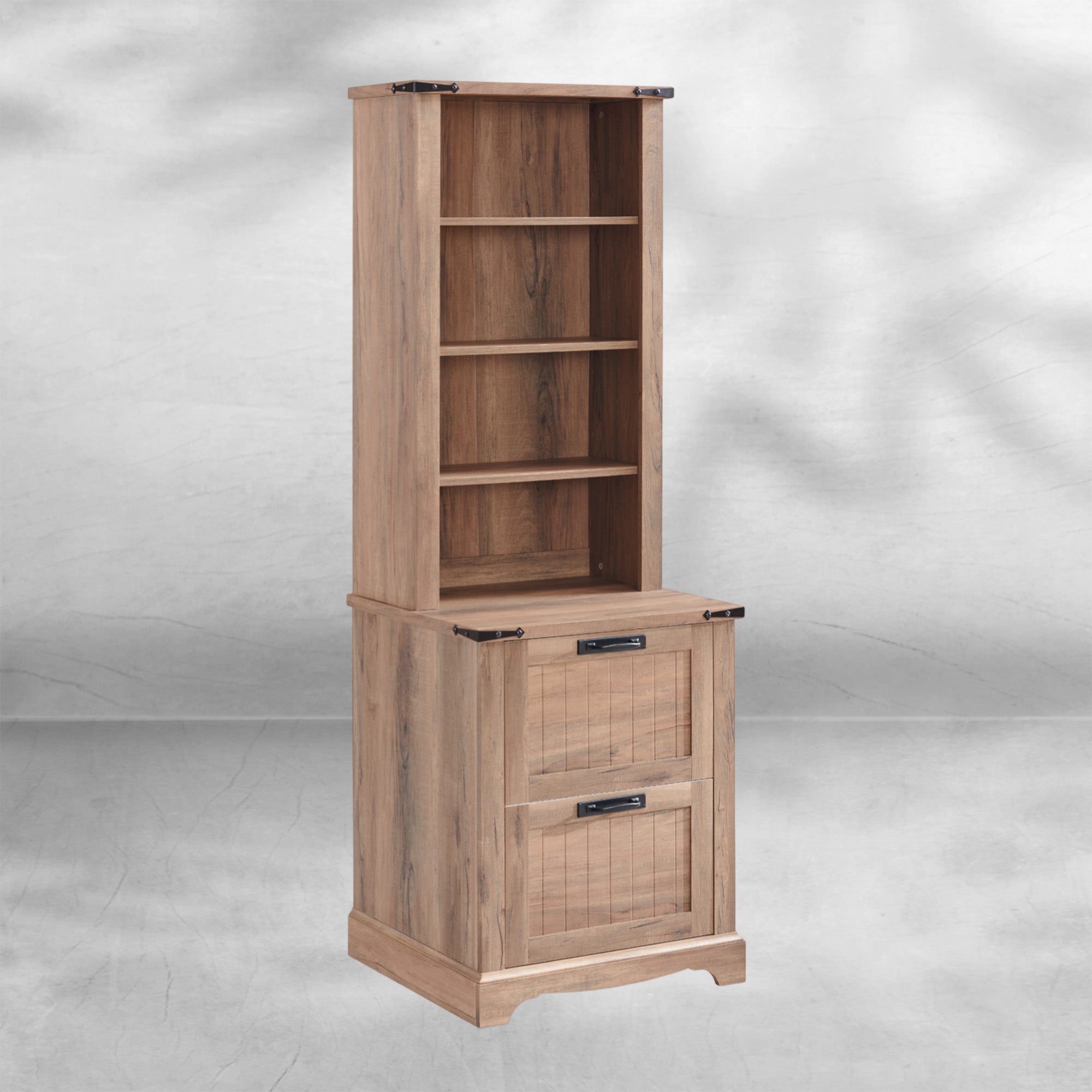 72" Tall Farmhouse Bookshelf with File Drawers and Storage