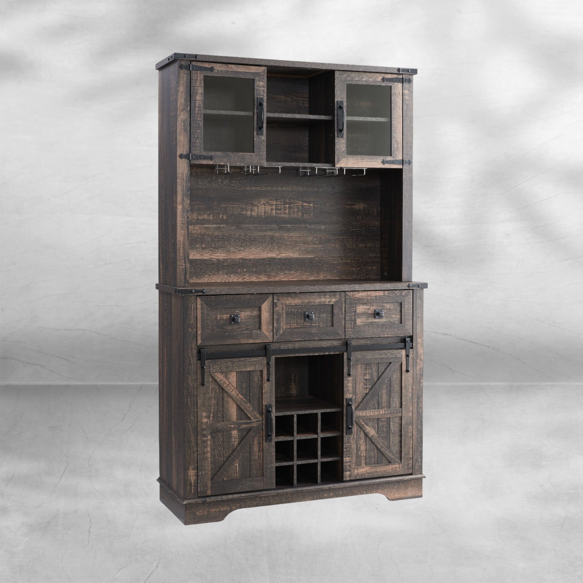 72" Farmhouse Buffet with Hutch - Sliding Barn Door Cabinet