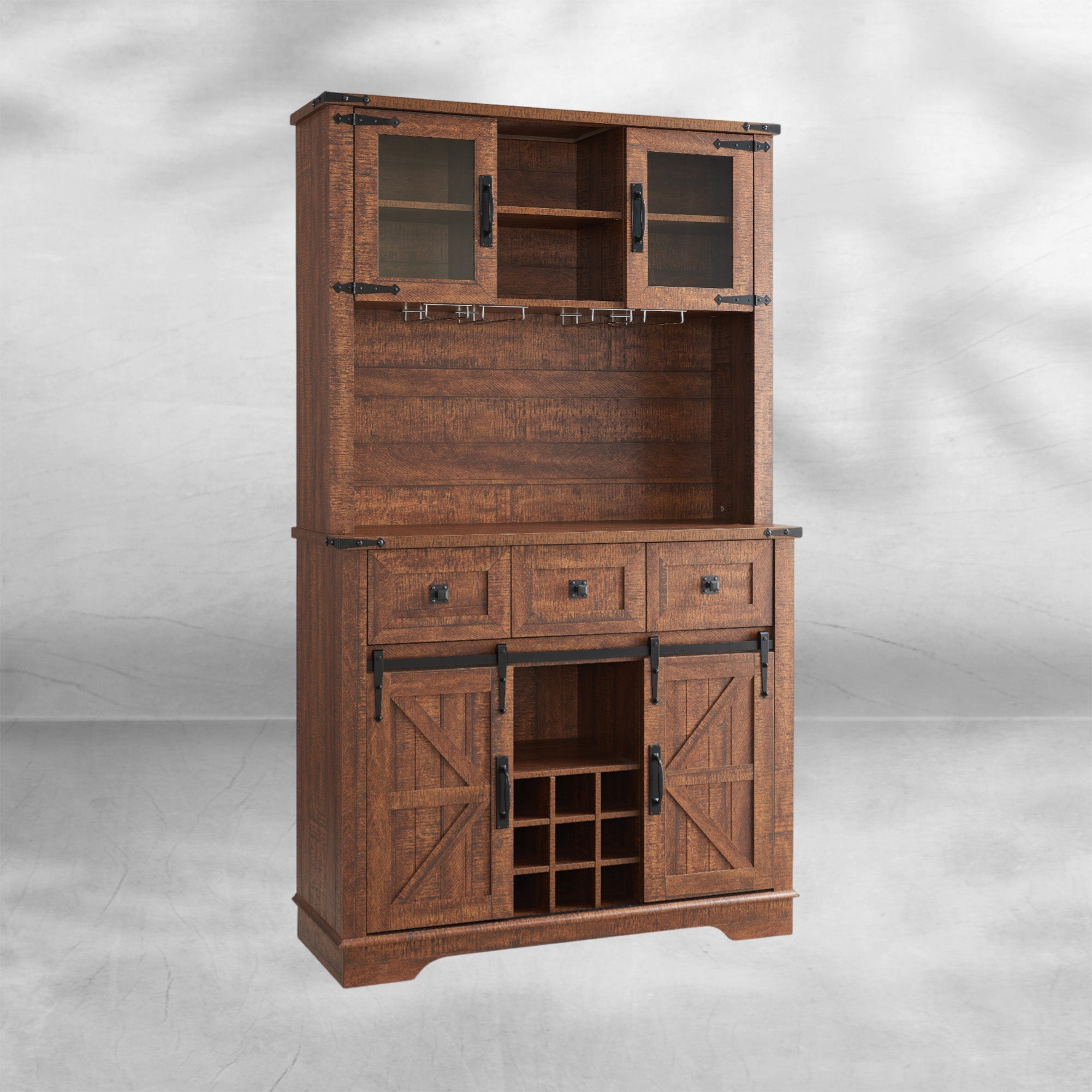 72" Farmhouse Buffet with Hutch - Sliding Barn Door Cabinet