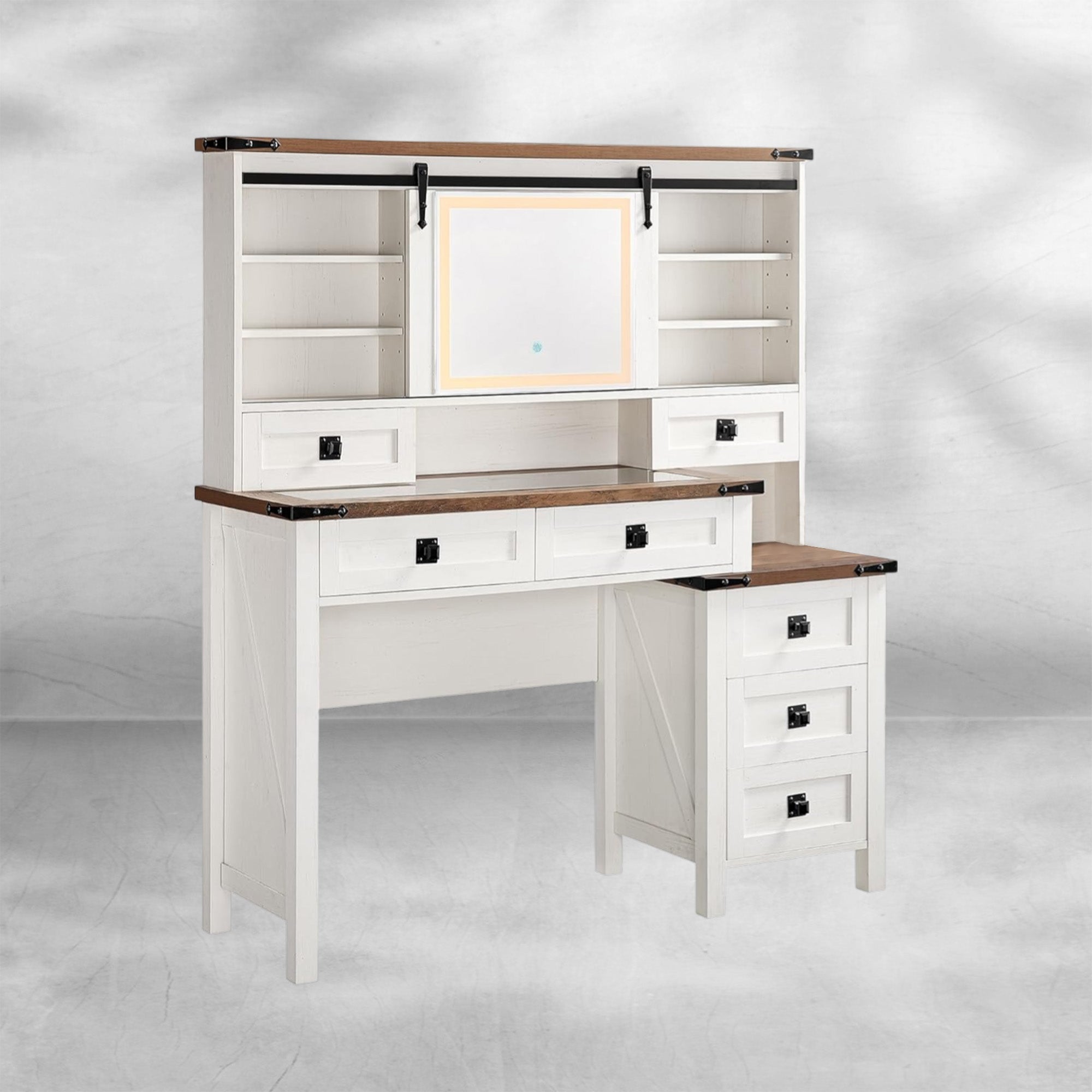 48'' Farmhouse Makeup Vanity Desk with Sliding HD Mirror and Lights