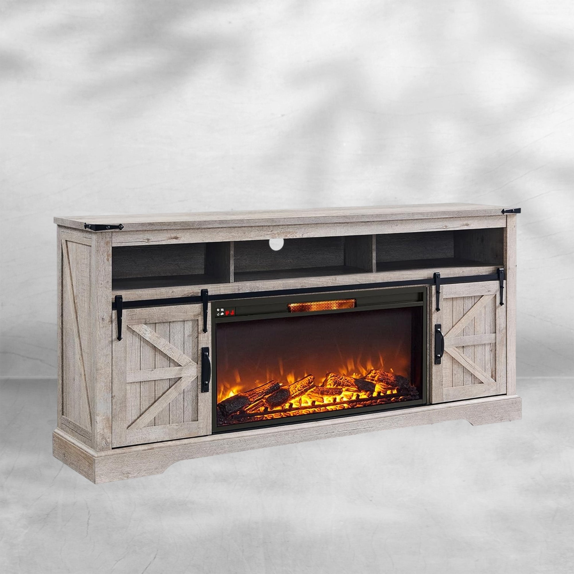 Fireplace TV Stand for 85" TV, Farmhouse Entertainment Center