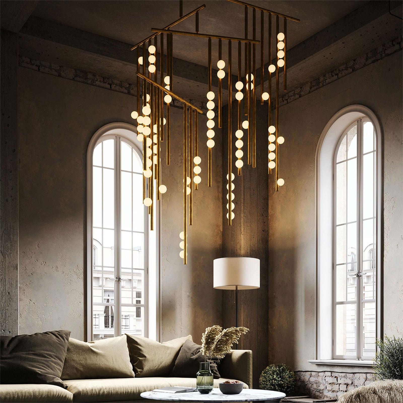 Brass Glass Drop Chandelier