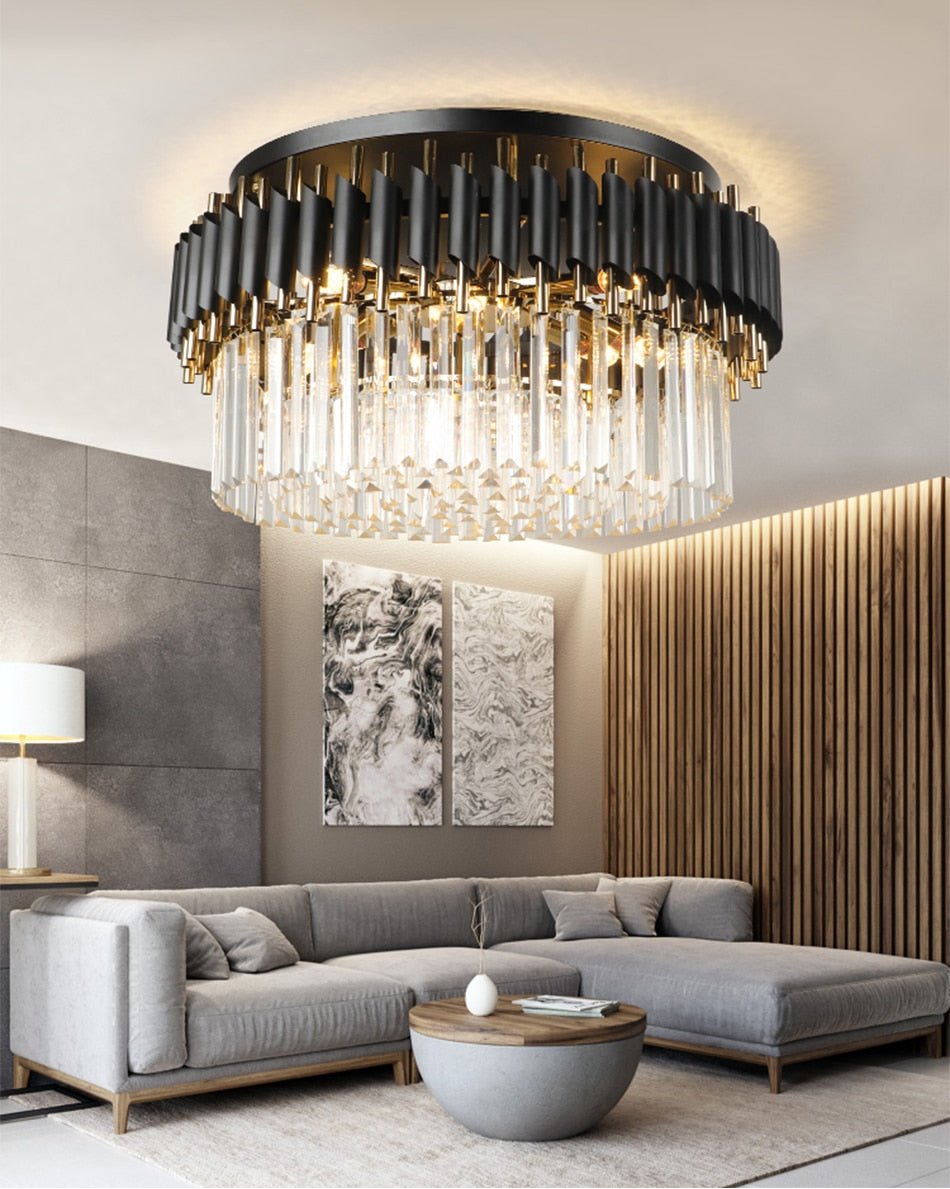 Deniselamp® Ceriale | Grand Black Modern Crystal Ceiling Chandelier 15.8'' / Warm Light / Dimmable