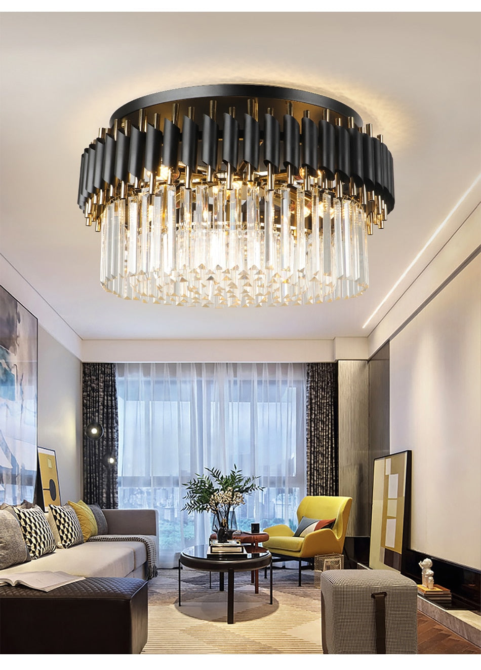 Deniselamp® Glacia Grand Black Modern Crystal Flush Mount Chandelier