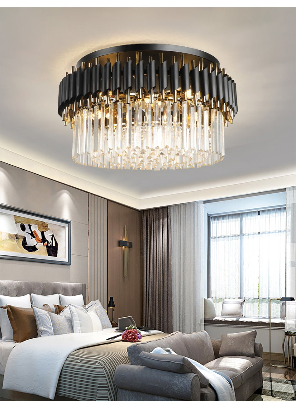 Deniselamp® Glacia Grand Black Modern Crystal Flush Mount Chandelier