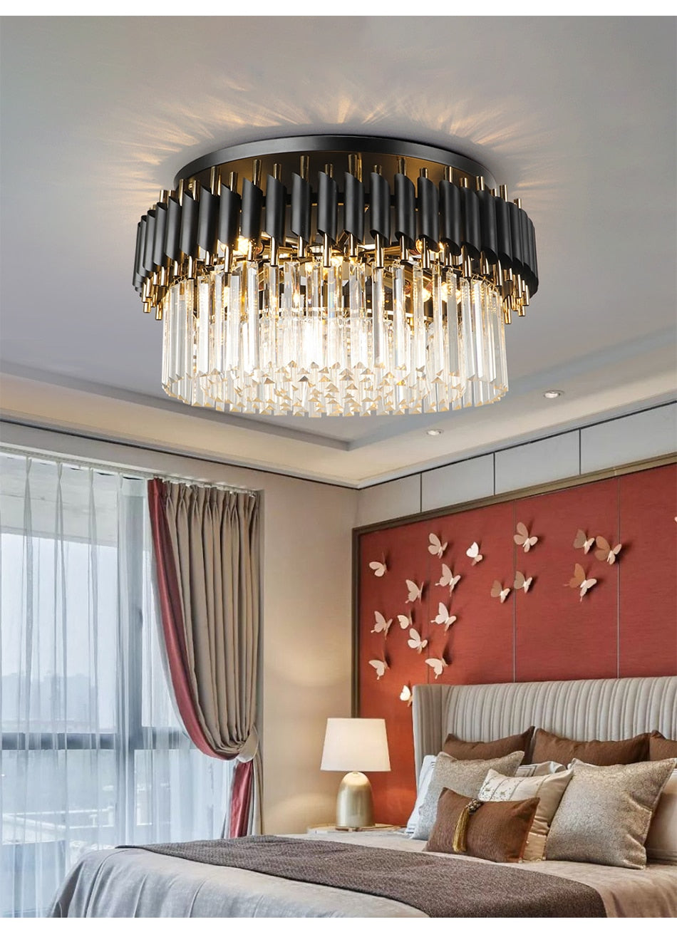 Deniselamp® Glacia Grand Black Modern Crystal Flush Mount Chandelier