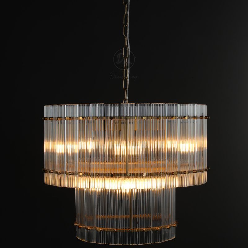 Golden Tea 2-Tier Round Glass Chandelier 60" For Living Room, Bedroom