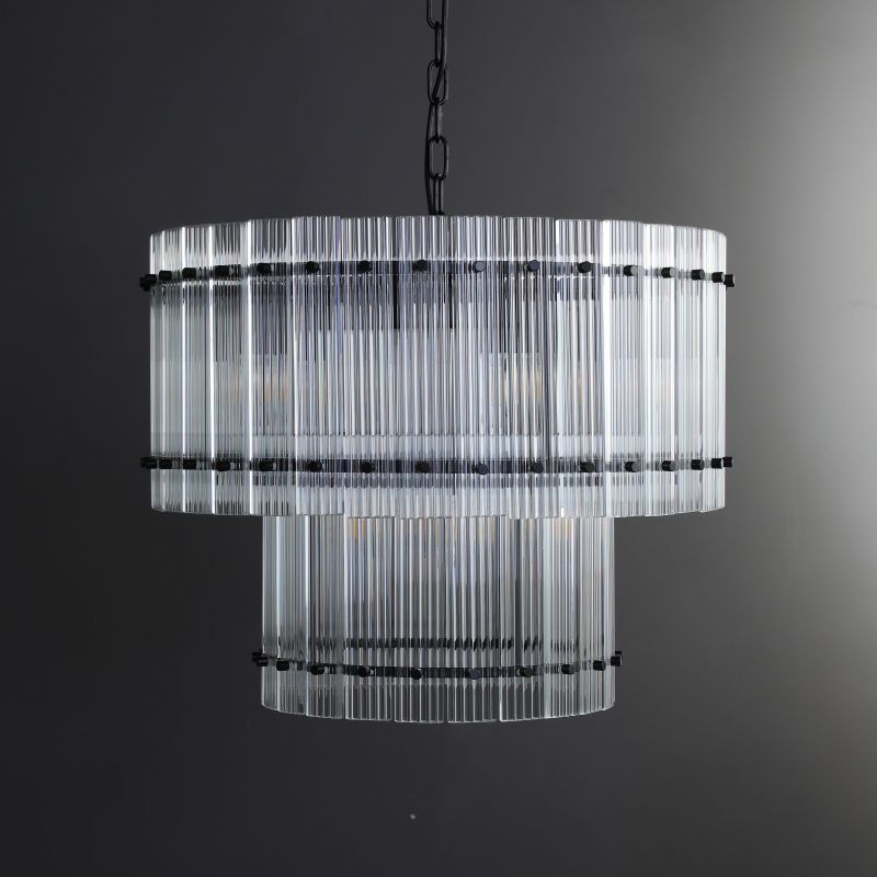 Golden Tea 2-Tier Round Glass Chandelier 60" For Living Room, Bedroom