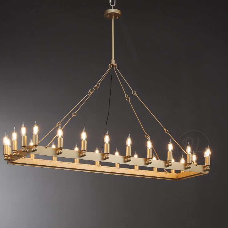 Horizon- Vintage metallic Filament Rectangular Chandelier 41"W/ 52"W