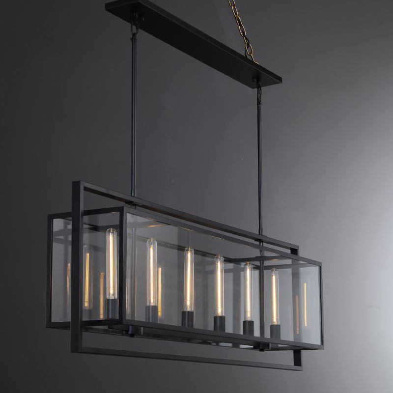 Serene Glass Lantern Rectangular Chandelier 54"/ 72"
