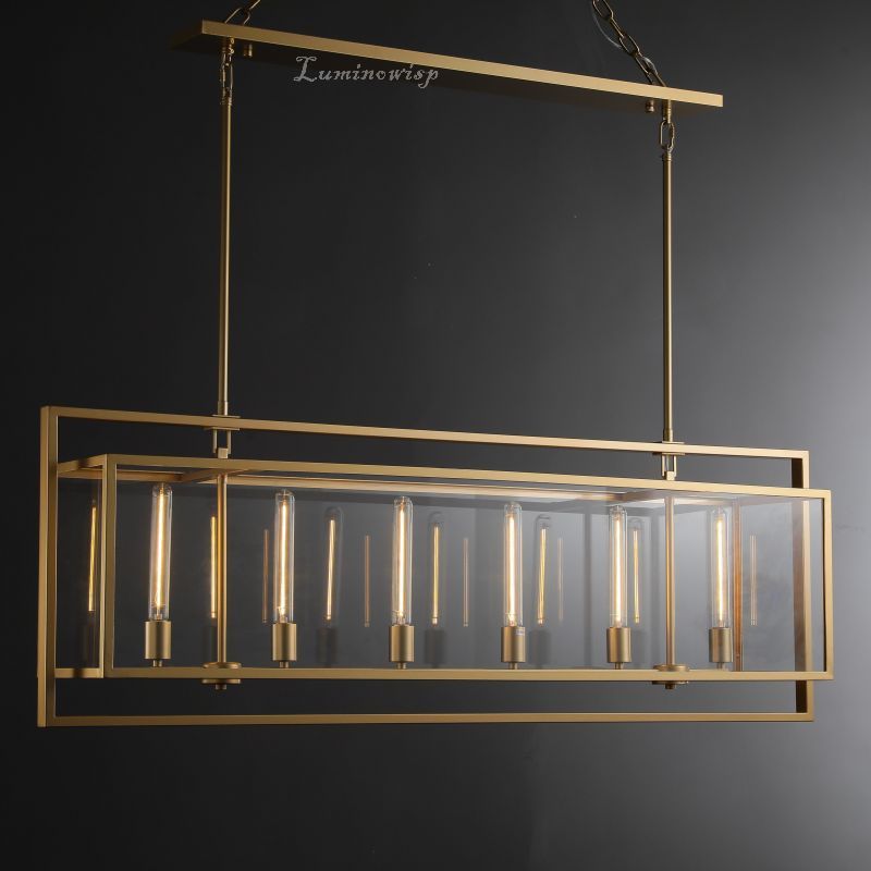 Serene Glass Lantern Rectangular Chandelier 54"/ 72"