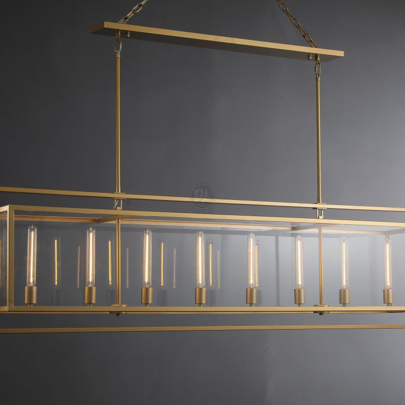 Serene Glass Lantern Rectangular Chandelier 54"/ 72"