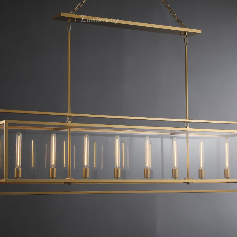 Serene Glass Lantern Rectangular Chandelier 54"/ 72"