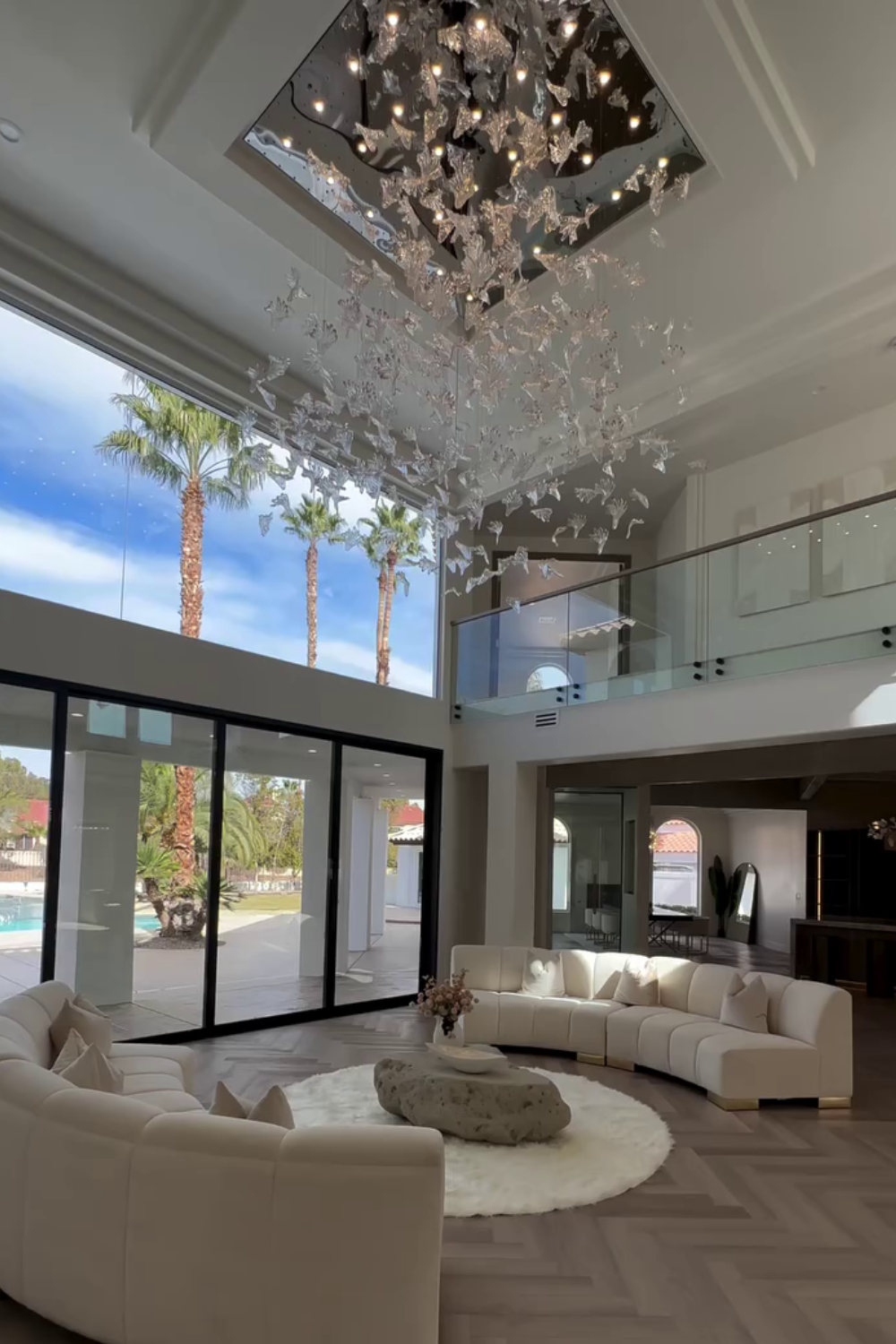 Elegant Modern Floating Maple Glass Chandelier with Square Canopy for High Ceilings