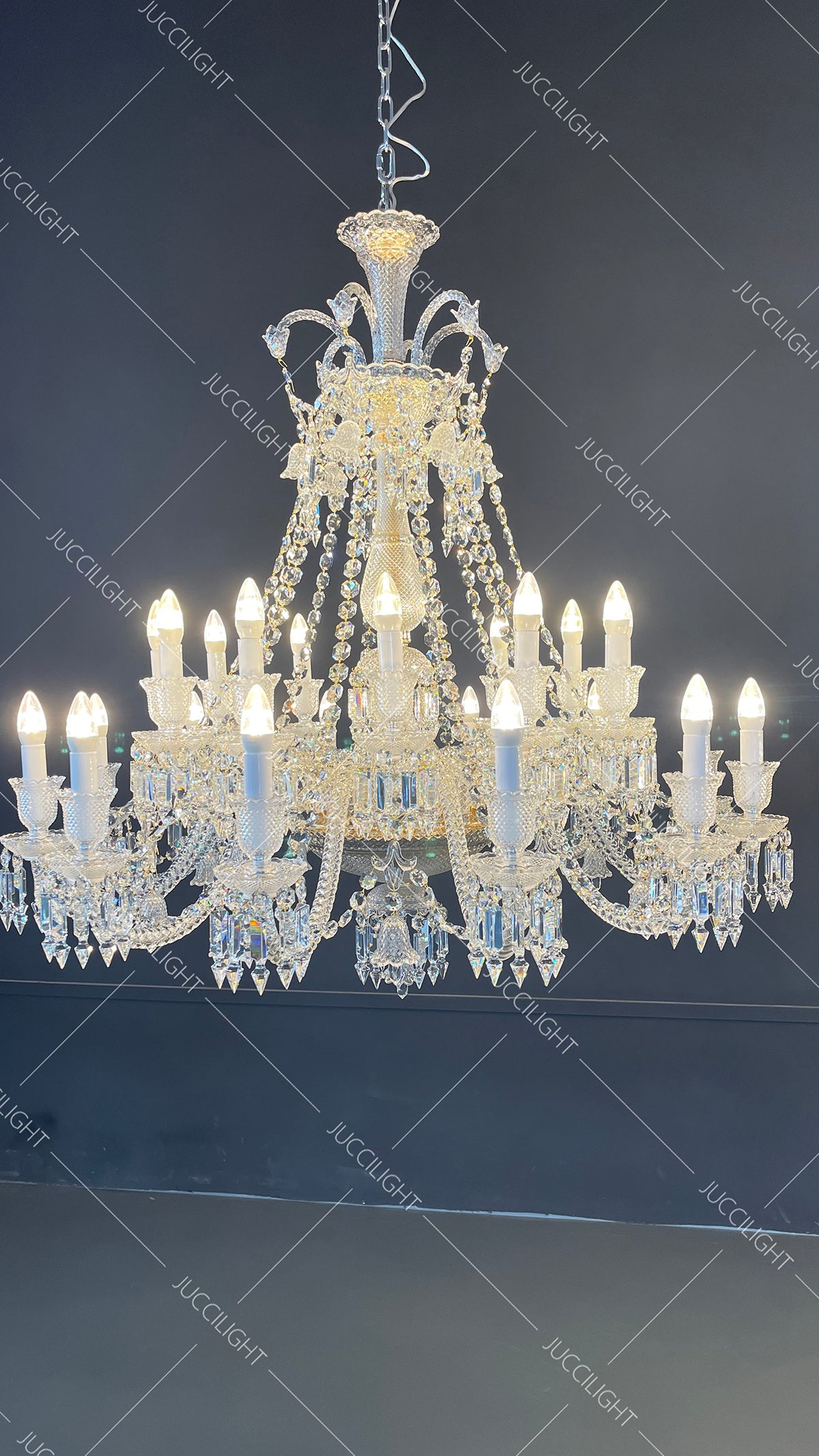 Long Neck Zenith Crysara Crystal Chandelier