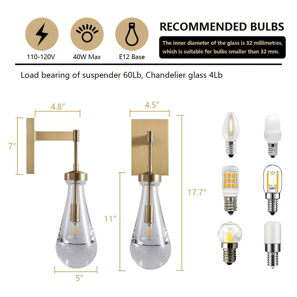 Seaward Modern Raindrop Rod Wall Sconce For Living Room, Bedroom
