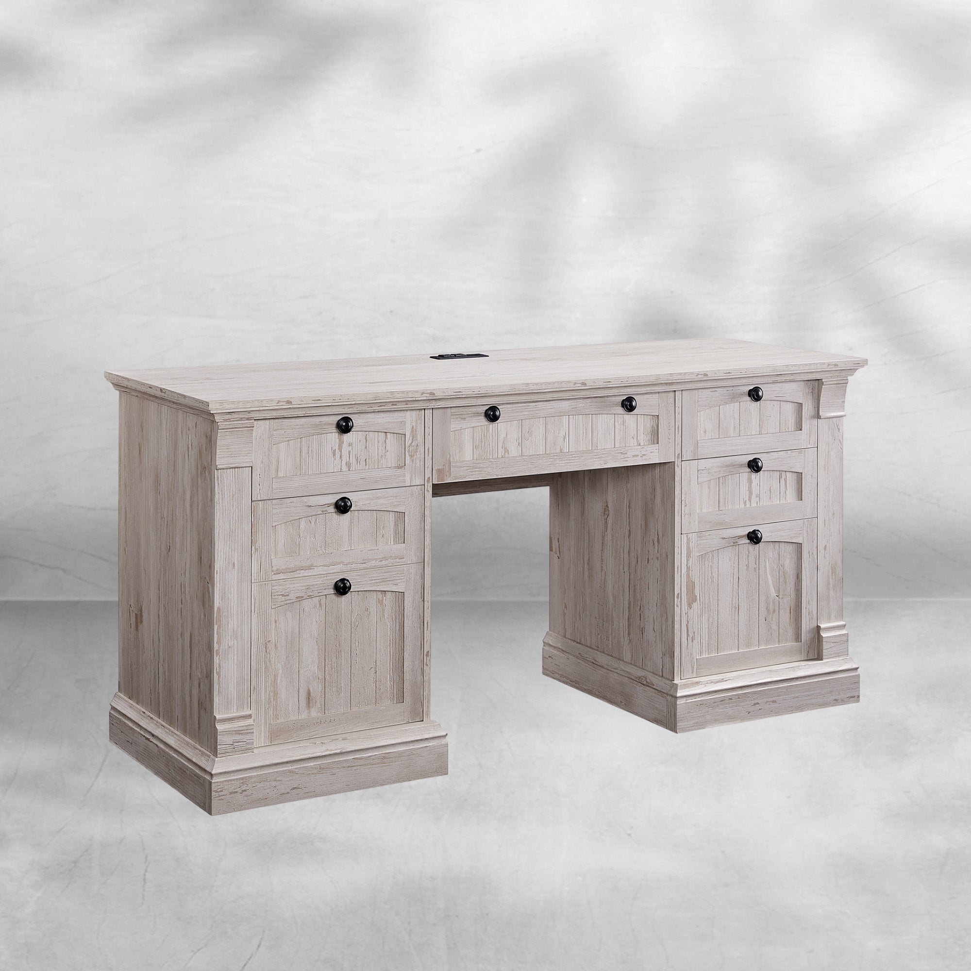 60" Farmhouse Executive Desk with Drawers and Charging Station
