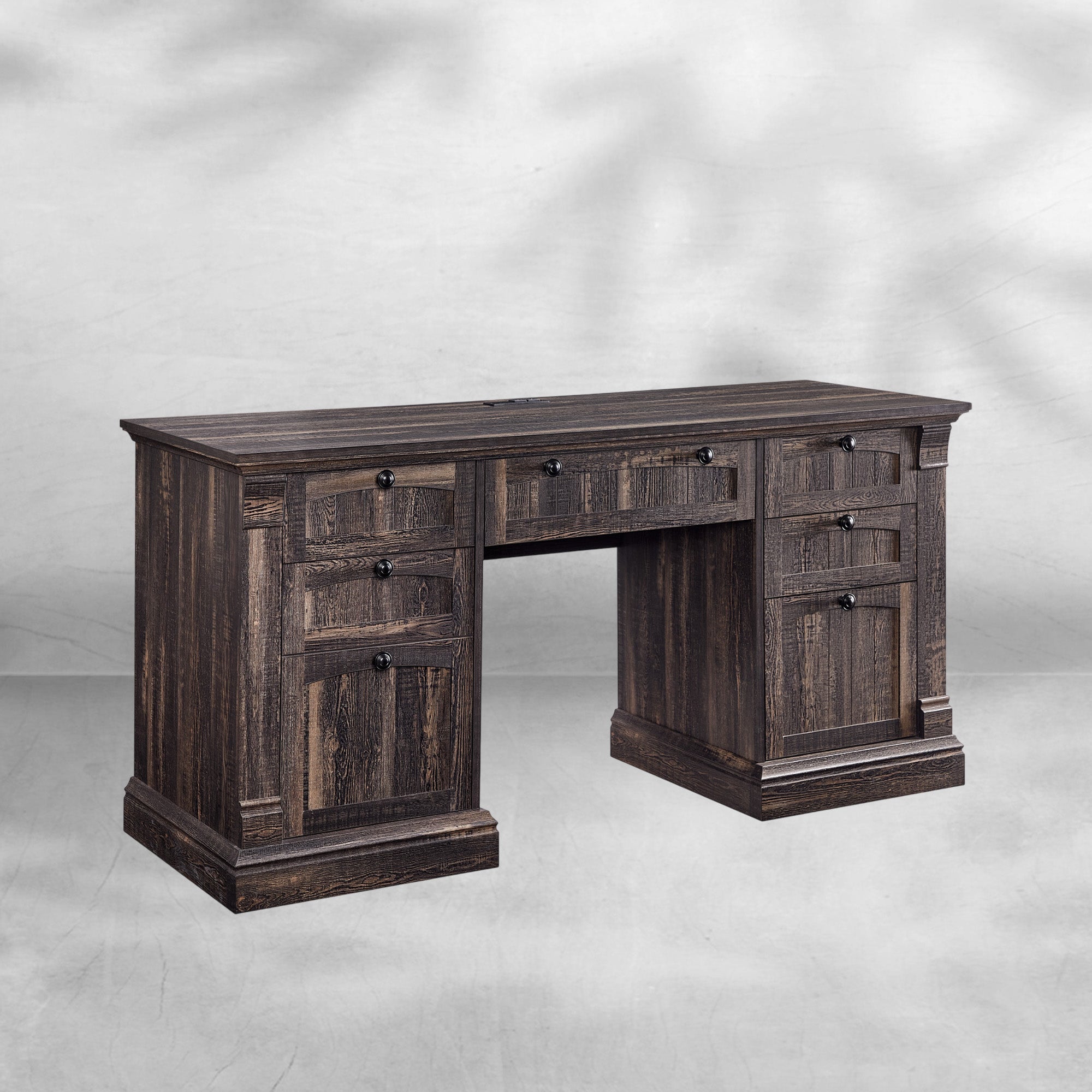 60" Farmhouse Executive Desk with Drawers and Charging Station