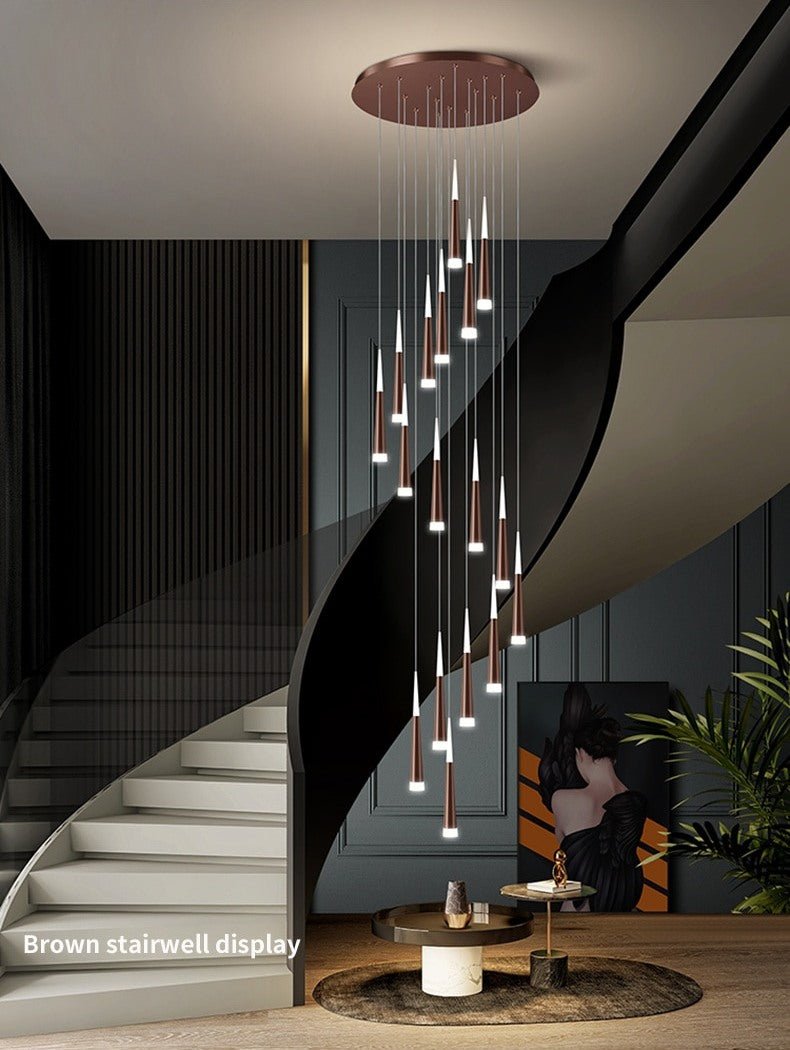 JC Golden/Black LED Hanging Meteor Rain Staircase Chandelier Coffee lamp body / 9 Cone tube