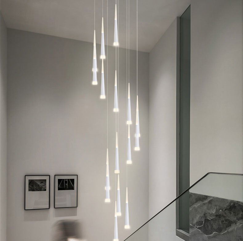 JC Golden/Black LED Hanging Meteor Rain Staircase Chandelier